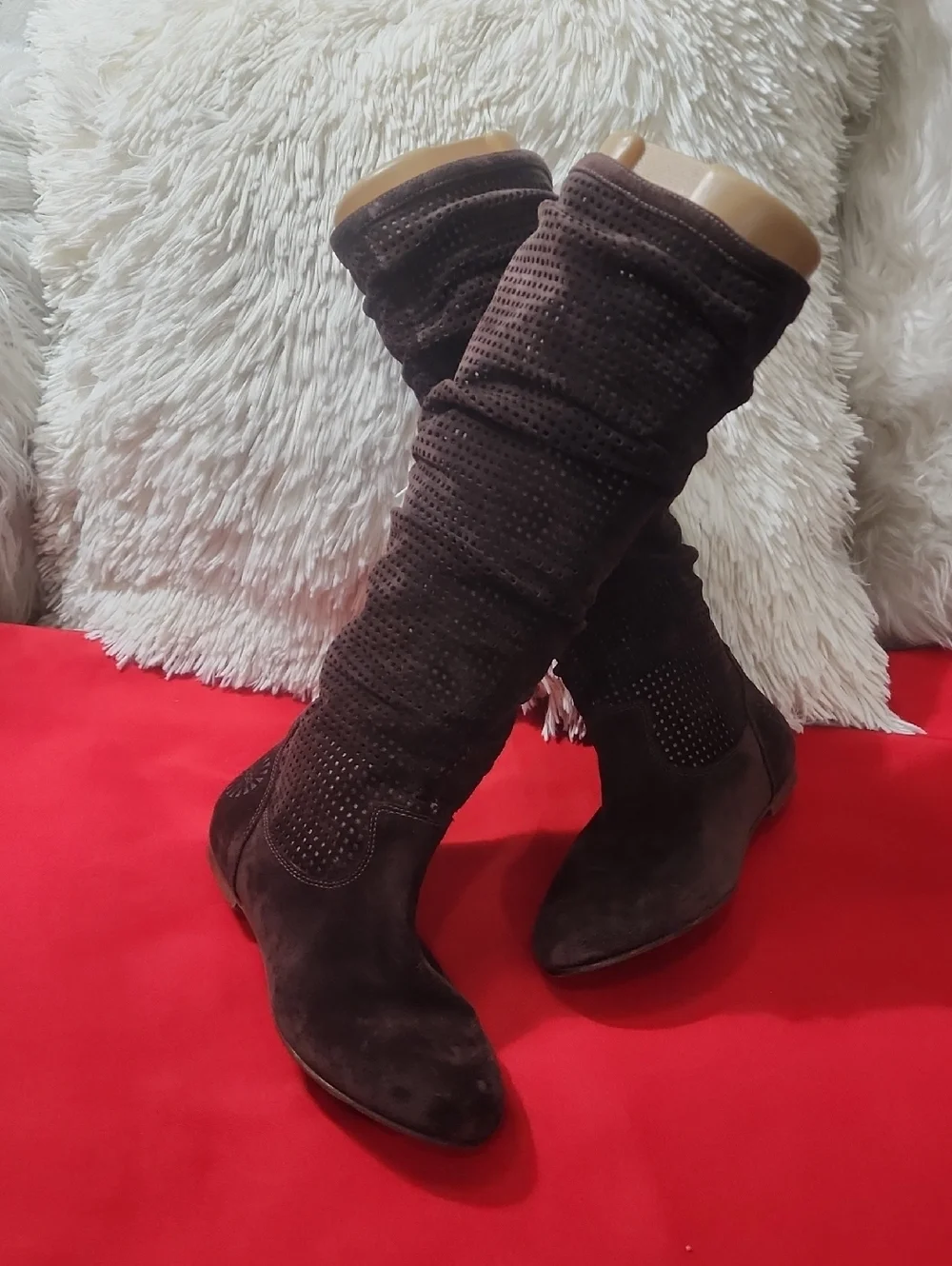 UGG ABILENE Chocolate Brown Perforated Slouchy Suede Leather Boots